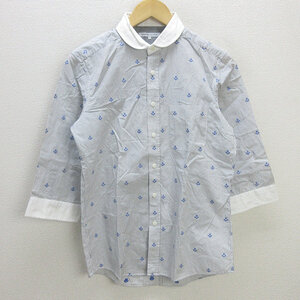 G■ユナイテッドアローズ/UNITED ARROWS GLR 七分袖シャツ/イカリ柄【S】白黒青/men