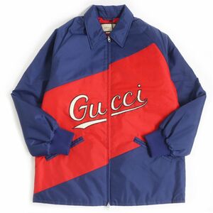 美品□21SS GUCCI/グッチ 644018 ロゴワッペン WZIP 中綿入り ブルゾンジャケット/ナイロンジャンパー ブルー×レッド 44 伊製 正規品