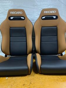 35.36. レカロ RECARO 2脚セット SR-3 茶×黒フェイクレザー張り替え 張替え 張替 ブラウンシングルステッチ 片側ダイヤル 