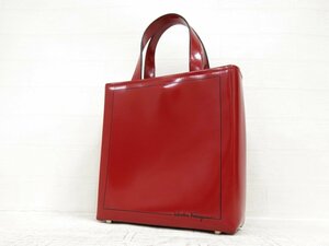 ◆超美品◆Salvatore Ferragamo フェラガモ◆エナメル パテント レザー 本革◆ハンド バッグ ミニトート◆レッド シルバー金具◆A5785