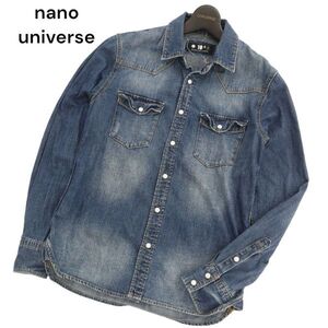 nano universe ナノユニバース 通年 10-9 ヴィンテージ USED加工★ 長袖 ウエスタン デニム シャツ Sz.S　メンズ　C4T04653_5#C