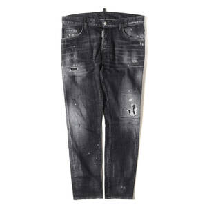 美品 DSQUARED2 ディースクエアード 22AW ヴィンテージ加工 ストレッチ スケーター ジーンズ Skater Jean ブラック デニムパンツ 黒 50