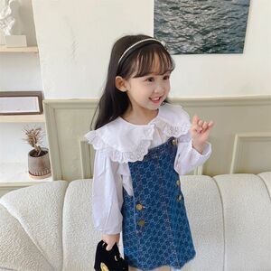 子供服 セットアップ 長袖 白ブラウス キッズ デニムスカート サロペット ジャンパースカート 子ども服 キッズ服 女の子 ガールズ 100cm