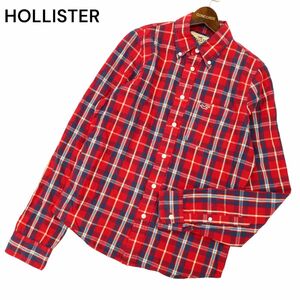 HOLLISTER ホリスター 通年 長袖 ロゴ刺繍★ ボタンダウン チェック シャツ Sz.XS　メンズ 赤　C4T01503_2#C