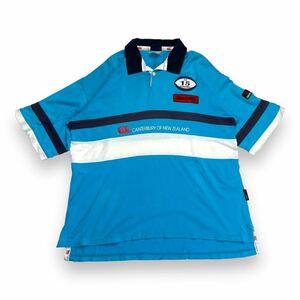 Canterbury カンタベリー 半袖ポロシャツ ラグビー プリント ブルー XL