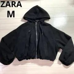 【美品】ZARA ショート丈ジップパーカー　バルーン　ブラック　M スエード