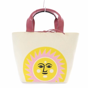 ケイトスペード KATE SPADE トートバッグ ハンドバッグ 太陽プリント キャンバス×レザー 白 アイボリー /IN ■OS レディース