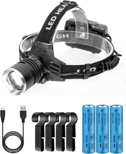 LED ヘッドライト CREE XHP199 1000000ルーメン USB 充電式 ヘッドランプ 5点灯モード ヘルメット ライト 角度調節可能 ズーム機能 AF218