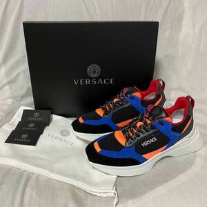 新品 本物 正規品 VERSACE メンズ レザー スニーカー 黒 マルチカラー