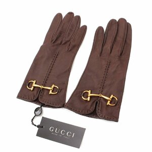 【グッチ】Gucci　ホースビット レザー 手袋 グローブ 027 0036 ブラウン 7 【中古】【正規品保証】199511