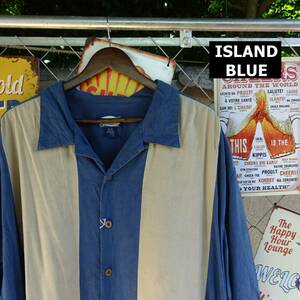 ISLAND BLUE アロハシャツ 3XL ブルー ベージュ 半袖 ロング丈 10185