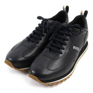 未使用品○HUGO BOSS ヒューゴボス 50470161 Parkour Runners ロゴプリント レースアップ レザー ローカットスニーカー 黒 43 メンズ