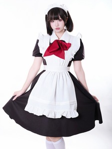 高品質 メイド服 メイド ゆめかわいい ワンピース エプロン カチューシャ リボンタイ 4点セット 半袖 定番 クラシック ロリータ Lolita