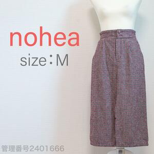 【最終値下げ】nohea ウエストゴム入り　千鳥格子柄ミディスカート　スリット入りタイト　M