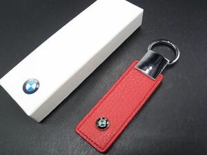 ■美品■ BMW ビーエムダブリュー レザー キーホルダー キーリング メンズ レディース レッド系×シルバー系 DE2637