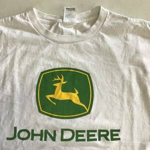 《H 996》JOHN DEERE ジョンディア 半袖Tシャツ 胸プリント 農業機械 企業系 XL 白 トップス 1円スタート アメリカ古着 古着卸