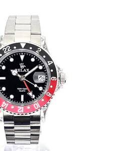 【1円】S6 RELAX リラックス 王冠ロゴ GMT12-S カスタム腕時計 GMT 黒/赤 24H回転ベゼル 世田谷ベース 所ジョージ 新品