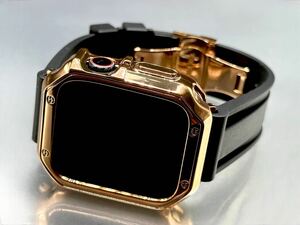 ブラック&ローズ アップルウォッチバンド ラバーベルト Apple Watch カバー　ケース メンズ レディース 38mm40mm41mm42mm44mm45mm