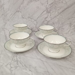 送料無料 未使用品 Noritake ノリタケ FAIRMONT フェアモント カップ&ソーサー 4客 セット花柄 シルバーライン/コーヒカップ ティーカップ