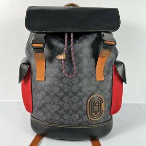 美品 COACH コーチ　エッジ リュック　バッグパック　デイパック シグネチャー柄 PVC 巾着型 レザー 69291 