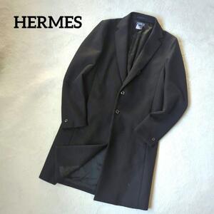 1円～ 高級 Hermes エルメス チェスターコート ロングコート ウール カシミヤ サイズ46 ブラック 黒 メンズ 希少 人気 