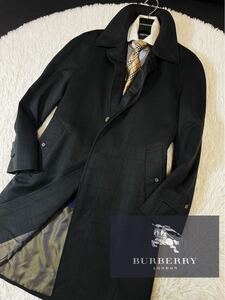 b20 超美品　洒落男の高級タータンチェック18万●BURBERRY COLLECTION●ウールステンカラーコート バーバリーコート メンズ L ベルテッド