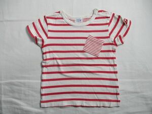 BD941【hakka baby・ハッカ】ボーダー　半袖　Ｔシャツ　男女児　白・赤　90