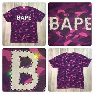 スワロフスキー BAPE logo Tシャツ Lサイズ Purple camo a bathing ape swarovski ラインストーン エイプ ベイプ アベイシングエイプ w506