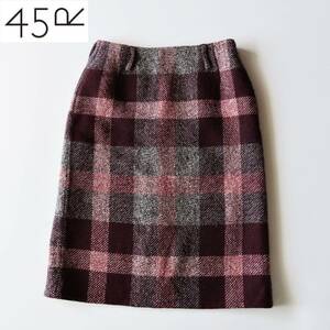 45R 杢ツイードのバックジップスカート 2 M相当 ウールツイード 柄編み チェック柄 バックスリット 裏地付き 日本製 45rpm umii908