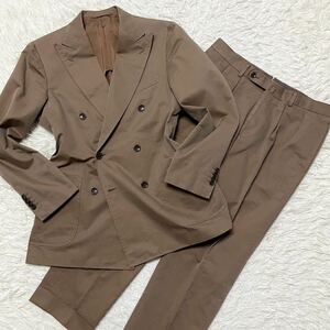 定価8.8万!L相当★BEAMS F ビームスエフ ダブル スーツ セットアップ 6B Leomaster コットンソラーロ 茶 ブラウン メンズ 48 上品 お洒落