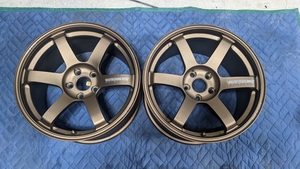 超美品 RAYS　VOLK RACING　TE37 鍛造ホイール　18インチ　9.5J　+22　114.3　5穴　ハブ径73ミリ ブロンズ 軽量ホイール 2本セット レイズ