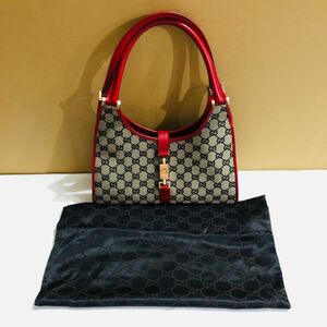 yt1002【80】//美品　GUCCI★グッチ　ジャッキー　ショルダー　ハンドバッグ　GGキャンバス　レザー　レッド　保存袋付き　002・1067・1705