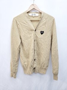 ◇ Comme des Garcons PLAY AZ-N024 ハートワッペン 長袖 ウールニット カーディガン サイズS キャメル系 メンズ P