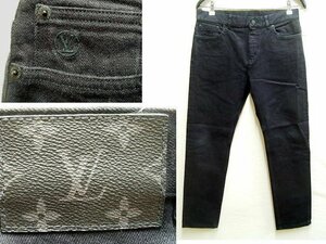 ◇即決[W31]LOUIS VUITTON 16SS STRETCH SLIM モノグラム パッチ 日本製 ストレッチ スリム ブラック デニム ルイヴィトン パンツ■192