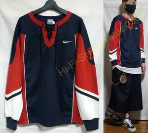 NIKE レースアップ プルオーバー ジャージ ヴィンテージ 00s 希少 ジャケット ナイキ vintage pull over 古着 紺 赤 白