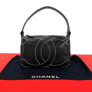 極 美品 袋付 カード シール有 9番台 CHANEL シャネル ワイルドステッチ ココマーク キャビアスキン ワンショルダーバッグ ブラック 95458