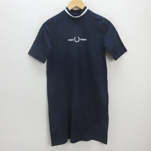 H■フレッドペリー/FREDPERRY 半袖ワンピース/M程度【UK10 US6】紺/LADIES■90【中古】