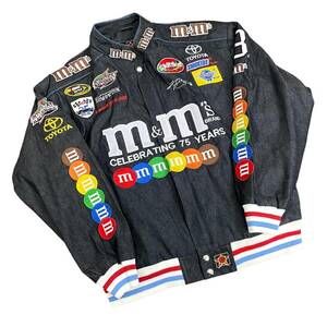 1円　レーシングジャケット　m＆m　JH Design　古着　デニム　アウター　ロゴ　ワッペン　マルチカラー