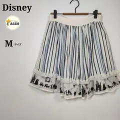 Disney　ディズニー　フレアスカート　ストライプ　シンデレラ　白　青　M