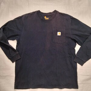 カーハート ポケット付　長袖　ＴシャツCARHARTT　longsleeve pocket Ｔshirt ネイビー　navy ロンT サンフェード　fade 色落　色変化　