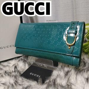 GUCCI 長財布 ブルー GGシマ グッチ 財布 青緑 マイクロシマGG エナメル GGスプリーム インターロッキング 女性 折り財布 男性 グリーン