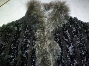 リバーシブル　豪華な毛皮のコート　　ＸＬ位　　毛皮ブラック/ブラウン