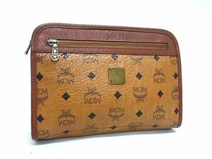 1円 MCM エムシーエム モノグラム ヴィセトス柄 レザー クラッチバッグ セカンドバッグ メンズ レディース ブラウン系 FB6466