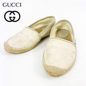 ★クリーニング済み★ GUCCI グッチ GGキャンバス エスパドリーユ スリッポン シューズ レディース ホワイト 22.5cm スペイン製 定価8万円