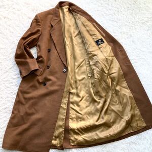 極美品 XL位 カシミヤ100% チェスターコート ダブル ロング 着丈驚異の116cm キャメルカラー メンズ【繊維の宝石】 極上の肌触り