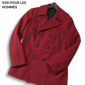 5351 POUR LES HOMMES 5351プールオム 秋冬 中綿★ 羊革 メルトン ウール Pジャケット コート Sz.3 メンズ 定価5万　I4T04316_C#N