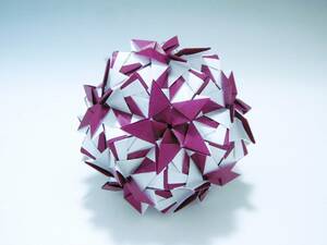 くす玉　30枚組　折り紙　ユニット　O-4　赤紫色　kusudama　origami　ハンドメイド