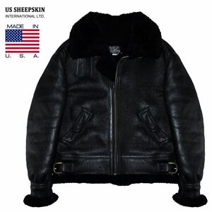 希少色! 定価12万 美品 極暖! USA製 US SHEEP SKIN B-3 リアルムートン フライトジャケット 36/M~L 黒 ビッグサイズ 羊革 ボマー ブルゾン