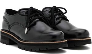 送料無料 Clarks 25cm チャンキー レースアップ 軽量 ブラック チャンキー フラット レザー オフィス スニーカー パンプス at48