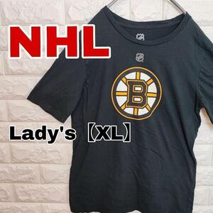 A482【NHL】半袖プリントTシャツ【レディースXL】ブラック